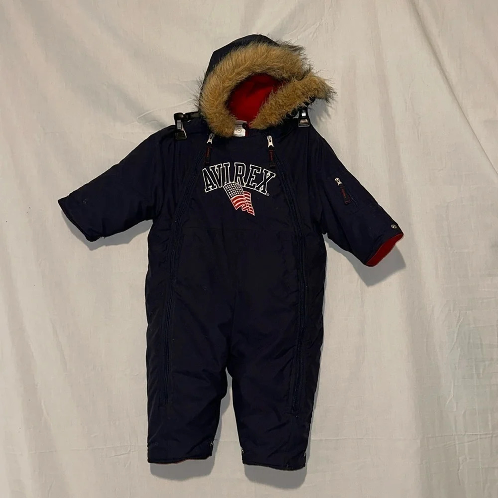 baby Avirex American flag embroidered fleece lined snow suit size 24 months